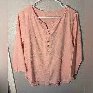 Women's Pink Linen Button-Up Top